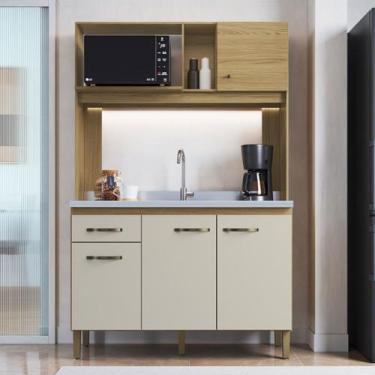 Imagem de Cozinha Compacta 4 Portas 1 Gaveta Co1202 Ipê/Cristalo - Decibal, Bege
