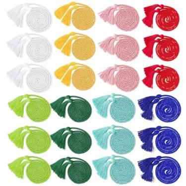 Imagem de 24 cordões de formatura a granel 2025 cordões de honra trançados com borlas para pós-graduação e estudantes (branco + amarelo + vermelho + verde + azul celeste + rosa + azul escuro + amarelo)