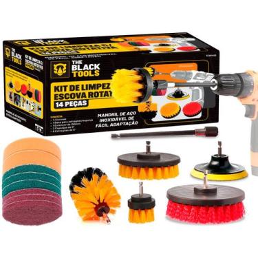Imagem de Kit 14 Escovas Limpeza Tapetes Box Sofas Estofados Banheiro The Black 