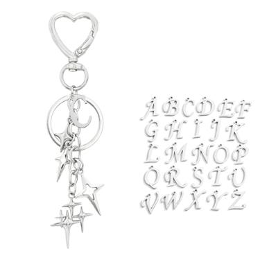 Imagem de OTETTS Lindo chaveiro com letra inicial estrela, berloques, chaveiro do alfabeto, pingente Y2K, acessórios estéticos, suporte para carro, bolsa de mão, C, M