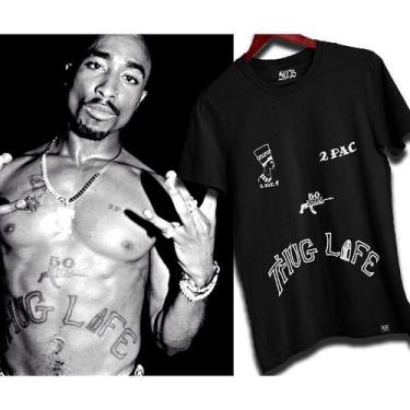 Imagem de Camiseta Algodão Estampa do Tupac Shakur Thug Life Hip Hop 2pac gangst