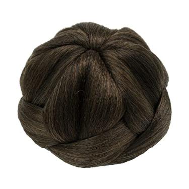 Imagem de IMISSU Cobertura de cabelo trançado chignon dançarina rosquinha apliques scrunchies coque de cabelo peruca updo para mulheres (M1 Castanho Misto)