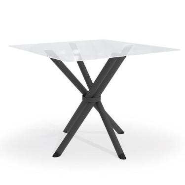 Imagem de Mesa de Jantar Quadrada com Tampo de Vidro Volga Preto 90 cm - Crome