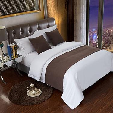 Imagem de Cachecol para cama de hotel, estilo europeu, decoração de cama, macia, confortável, colcha, proteção sem desbotamento, toalha de cama luxuosa para cama de solteiro queen size - marrom | 50 x 240 cm