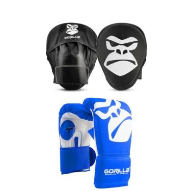 Imagem de Kit Luva Bate Saco Pro Infantil Criança + Manopla De Foco Soco Treino Boxe MMA Muay Thai Gorilla (Azul)