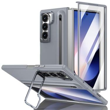 Imagem de HAO RIYLN Capa ultrafina para Samsung Galaxy Z Fold6, capa de telefone PC à prova de choque com suporte de câmera, capa de proteção completa, cinza, Z FOLD6