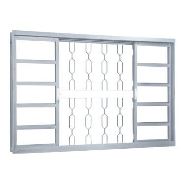 Imagem de Janela de Correr Aço 4 Folhas com Grade Elo Mgm Minas Sul 120cmx150cm Vidro Liso Incolor Branco