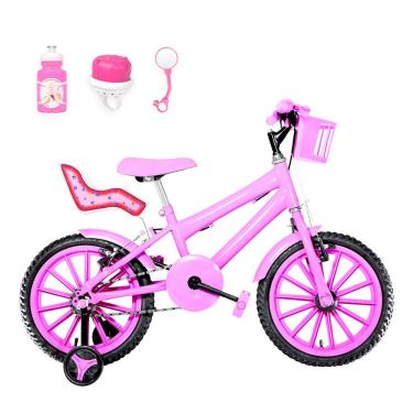 Imagem de Bicicleta Aro 16 Nylon + Kit Passeio E Cadeirinha Rosa
