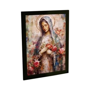 Imagem de Quadro Decorativo Nossa Senhora Ilustração Grunge, A2 (46x64cm), Moldura em Pinus, Impressão em Papel Fotográfico, BHARDO