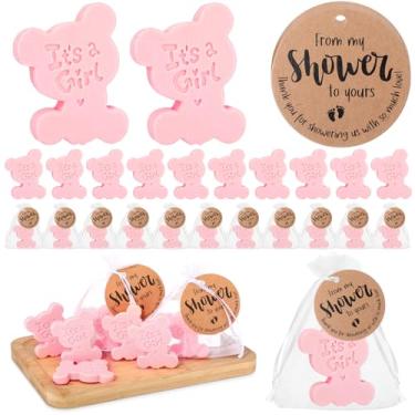 Imagem de Swiffen 50 conjuntos de sabonetes de chá de bebê para convidados, meninos, meninas, mini sabonetes perfumados feitos à mão com etiquetas de agradecimento e sacos de organza para chá de banho revelar