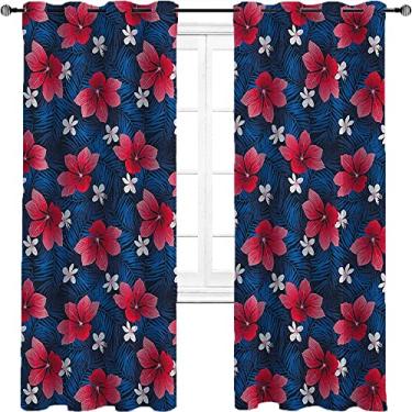 Imagem de Cortinas blecaute azul marinho e blush para quarto - Cortinas escurecidas com isolamento térmico com ilhós para sala de estar, quarto, jardim de infância, sala de estar, L 213 x C 274 cm azul marinho