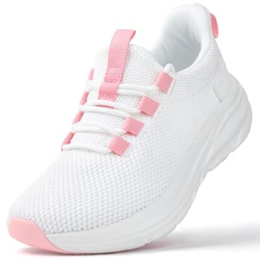 Imagem de KOLILI Tênis Femininos Com Biqueira Larga E Amortecimento Respirável Para Caminhada, Ideal Pés Inchados, Enfermeiras, Gestantes, Joanetes, Branco/Rosa, 7-7,5 Eua/38 Ue