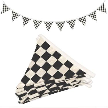 Imagem de XYDEG Decoração de parede de quarto de meninos, decoração de quarto de carros para sala de jogos de berçário infantil, bandeiras triangulares quadriculadas pretas e brancas, bandeiras de corrida