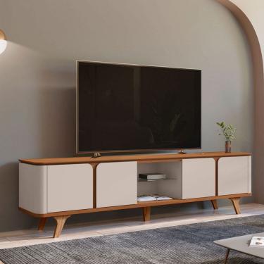 Imagem de Rack para TV Até 60 Polegadas Freiburgo 4 Portas 1 Prateleira com Vidro Cedro/Off White - Pnr Móveis