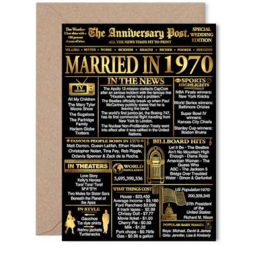 Imagem de Stuff4 Cartão dourado de aniversário de 55 anos para mulheres e homens - Jornal dourado casado em 1970 - Cartão de aniversário de casamento feliz de 55 anos para esposa companheira parceiro marido