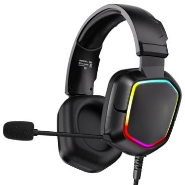 Imagem de EBTOOLS Fone de Ouvido para Jogos, Com Microfone, Cancelamento de Ruído, Fone de Ouvido Fio Com Rgb, Giratórios 30°, para Smartphone, Laptop, Computador desktop e Console de Jogos (Preto)