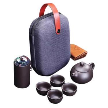 Imagem de Conjunto de bule de chá, infusor de chá de argila roxa, conjunto de chá marrom para viagem, 1 pote de 4 xícaras, conjunto de chávenas de chá de kung fu para viagem, casa, presente, conjunto de chá