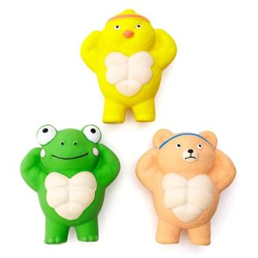 Imagem de Pawdoer Pacote com 3 brinquedos barulhentos para cães médios, bola de cachorro de galinha de látex macio, gritos, engraçados, diferentes animais, sapo, urso, galinha, brinquedos para animais de