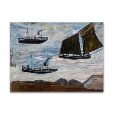 Imagem de RYLJCZ Reproduções de pinturas famosas de Alfred Wallis-(Boats) Impressões em tela - quadros decorativos para sala de estar 60 x 84 cm (23,7 x 33,0 in sem moldura