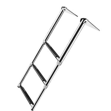 Imagem de Escada telescópica para barco, aço inoxidável, escada, telescópica, marítima, escada, para piscina, iate, escada, dobrável, com piso de borracha antiderrapante para barco e iate, piscina