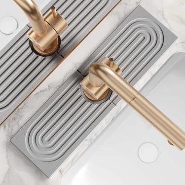 Imagem de eormoe Tapete de torneira de cozinha de diatomita - Bandeja de pedra absorvente de água de 35 cm para pia, tapete de torneira de secagem rápida para acessórios de pia de balcão de cozinha (cinza, 35 x