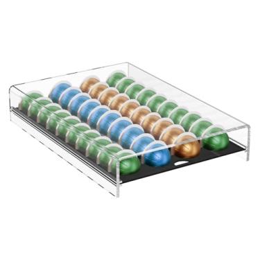 Imagem de Suporte de cápsulas de café de acrílico, suporte de cápsulas de café para balcão, organizador de bancada plana de 40 compartimentos para suporte, bandeja transparente para gaveta de copo para balcão