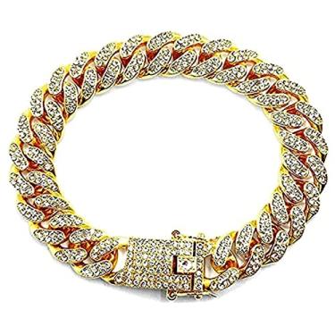 Imagem de Apzzic Pulseira de elos cubanos banhado a ouro Miami Hip Hop Full CZ Prong Diamond Bracelet com caixa de presente tornozeleira de elos cubanos para homens e mulheres, 8.0inch, Banhado a ouro, Zircônia
