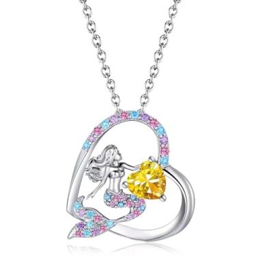 Imagem de BAOWING Colar de pedra do mês de nascimento de sereia para meninas, coração, cauda de sereia, miçangas, presente de aniversário para adolescentes, crianças, meninas, filha, neta, sobrinha, Aço