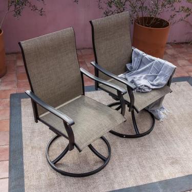 Imagem de Sour Citrus Cadeiras de jantar giratórias para pátio, tecido têxtilene, ferro para uso interno/externo, conjunto de jantar para gramado, piscina, jardim, quintal, marrom (1)