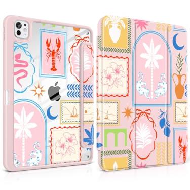 Imagem de Loyrina Capa para iPad Pro de 13 polegadas (M4) versão 2024, fina, leve, fofa, rosa claro com suporte de lápis com borda de TPU transparente, suporte de três dobras, colagem criativa