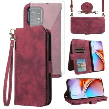 Imagem de Asuwish Capa de celular para Motorola Edge+ Plus 2023/Edge 40 Pro 5G/Moto X40 capa de celular carteira com protetor de tela de vidro temperado alça transversal alça flip zíper suporte para cartão de