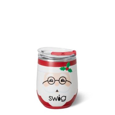 Imagem de Swig Life Copo de vinho de 350 ml com tampa, aço inoxidável, lavável na lava-louças, portátil, copo de vinho com isolamento triplo (Mr Claus)