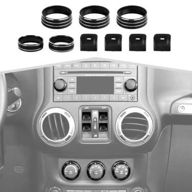 Imagem de Amayum 9 peças de console central AC botão interruptor de controle de janela painel adequado para Jeep Wrangler JK JKU 2012-2018 kit de anel de botão de volume de rádio, preto