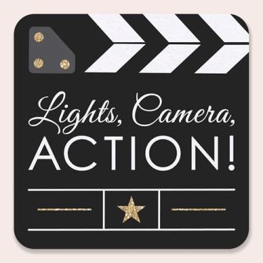 Imagem de Big Dot of Happiness Porta-copos com tapete vermelho de 25 quilates para bebidas noturnas, porta-copos quadrados descartáveis de 10 cm para festa de aniversário, decoração de mesa de coquetel