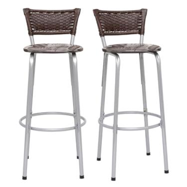 Imagem de Kit 2 Banquetas Alta Junco Argila Estrutura Prata 70cm Para Balcão Ilha Bancada Cozinha Bar Bistrô Americano - Itagold (Assento Floral Marrom)