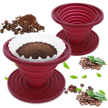 Imagem de Coador de alimentos de silicone dobrável - Funil multiuso reutilizável para filtrar café, chá, suco | Cozinha, acampamento, uso em viagens (vermelho)