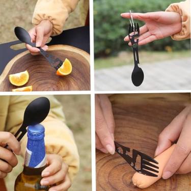 Imagem de Utensílio de acampamento multifuncional 10 em 1 de aço inoxidável com faca de colher, abridor de latas, chave para caminhadas ao ar livre, viagens