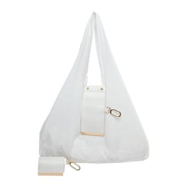 Imagem de Bolsas femininas | Bolsas dobráveis modernas com chaveiro - de compras dobrável com chaveiro - para estudantes e professores, Branco, Refer to description