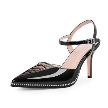 Imagem de Odetina Sapato social feminino stilettos salto alto tira no tornozelo, bico fino, contas, Preto, 40