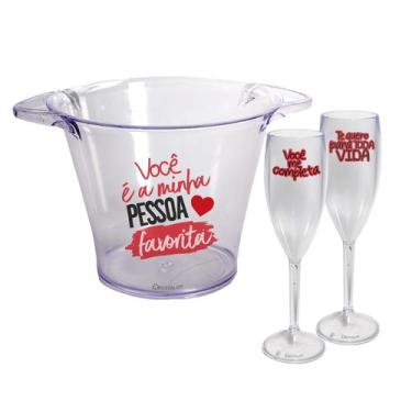 Imagem de Kit Taça Champanhe E Balde De Gelo Acrilico Namorados - Krystalon