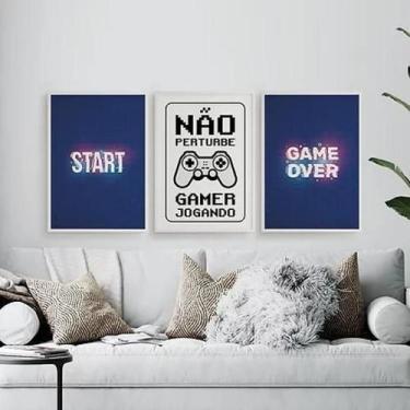 Imagem de Kit Quadros Gamer Start Game Over 45X34Cm Com Vidro 3 Peças - Quadros 