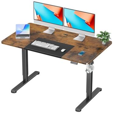 Imagem de WOKA Mesa de pé elétrica ajustável em altura elétrica, mesa de 55 x 71 cm com controladores de memória, mesa de pé para escritório em casa, mesa rústica marrom e preta