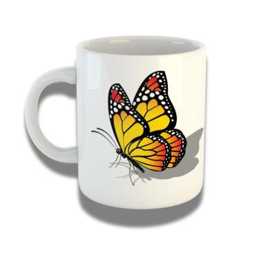 Imagem de Caneca De Porcelana 325ml Com Design 3d Exclusivo Borboleta Amarela