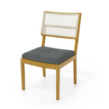 Imagem de Cadeira Milena Madeira Maciça Assento Estofado Encosto De Tela Sintética Linho Chumbo 406