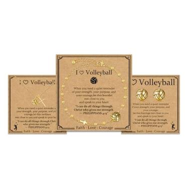 Imagem de FUSAHURIY Conjunto de brincos e colar com cruz de softbol/futebol/voleibol/basquete/futebol para mulheres, banhado a ouro 18 k, joias esportivas inspiradoras cristãs para presentes de fim de temporada