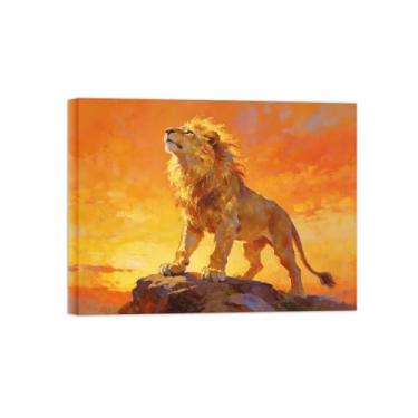 Imagem de BMZFYBS Impressão em tela de arte de parede animal - Leão dourado - pintura moderna - quadros para casa pronta para pendurar tela embrulhada 60 x 80 cm 24 x 31 polegadas