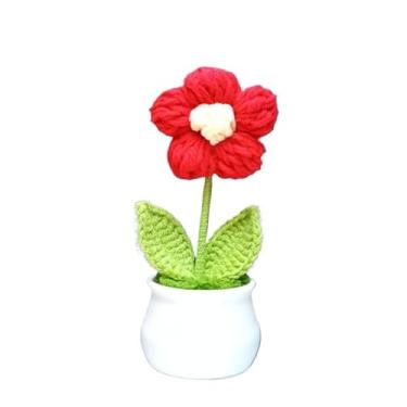 Imagem de Flores de Girassol e Coração em Crochê Decorativo, Arranjo Artificial em Lã para Decoração e Presente(FLOR VERMELHO)