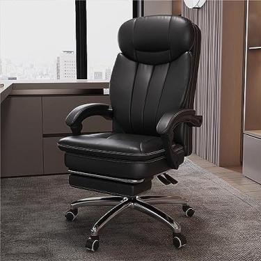 Imagem de Cadeira de escritório ergonômica - Cadeira de mesa de altura ajustável com suporte lombar e apoio para os pés retrátil - Cadeiras de encosto alto couro PU almofada grossa para assento, apoios de
