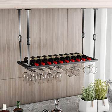 Imagem de Prateleiras de vinho de teto, rack de taças, suporte de parede para copos de vinho montados no teto, altura e largura ajustáveis, prateleira de armazenamento de vinho flutuante de aço inoxidável