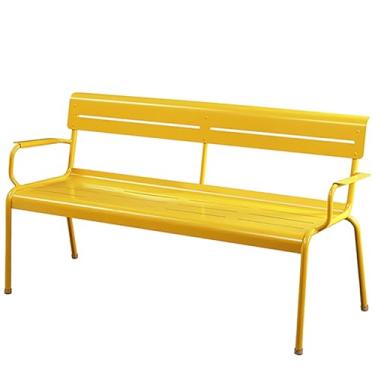 Imagem de Bancos externos à prova de intempéries banco de jardim liga de alumínio cadeira de móveis de pátio com encosto e apoios de braços banco de metal externo para varanda frontal parque externo (branco)